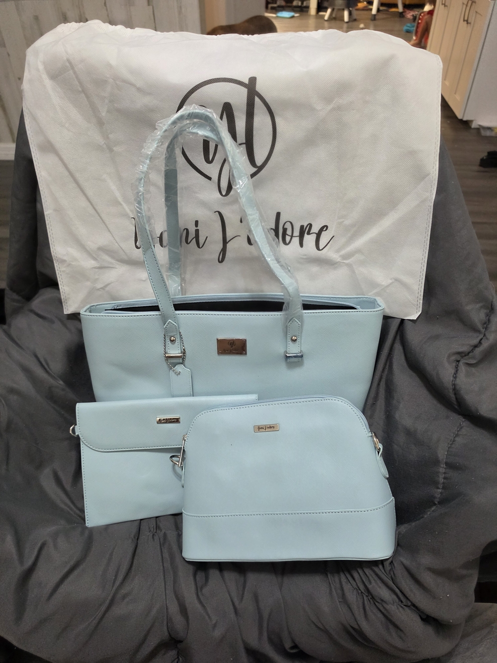 Light Blue 3-Piece Tote and Pouches Set